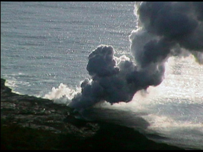 Lava Creating Steam by the Ocean